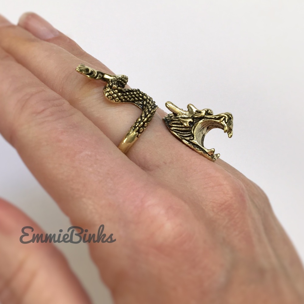 New Bronze Chinese Open Mouth Dragon Wrap Statement Ring